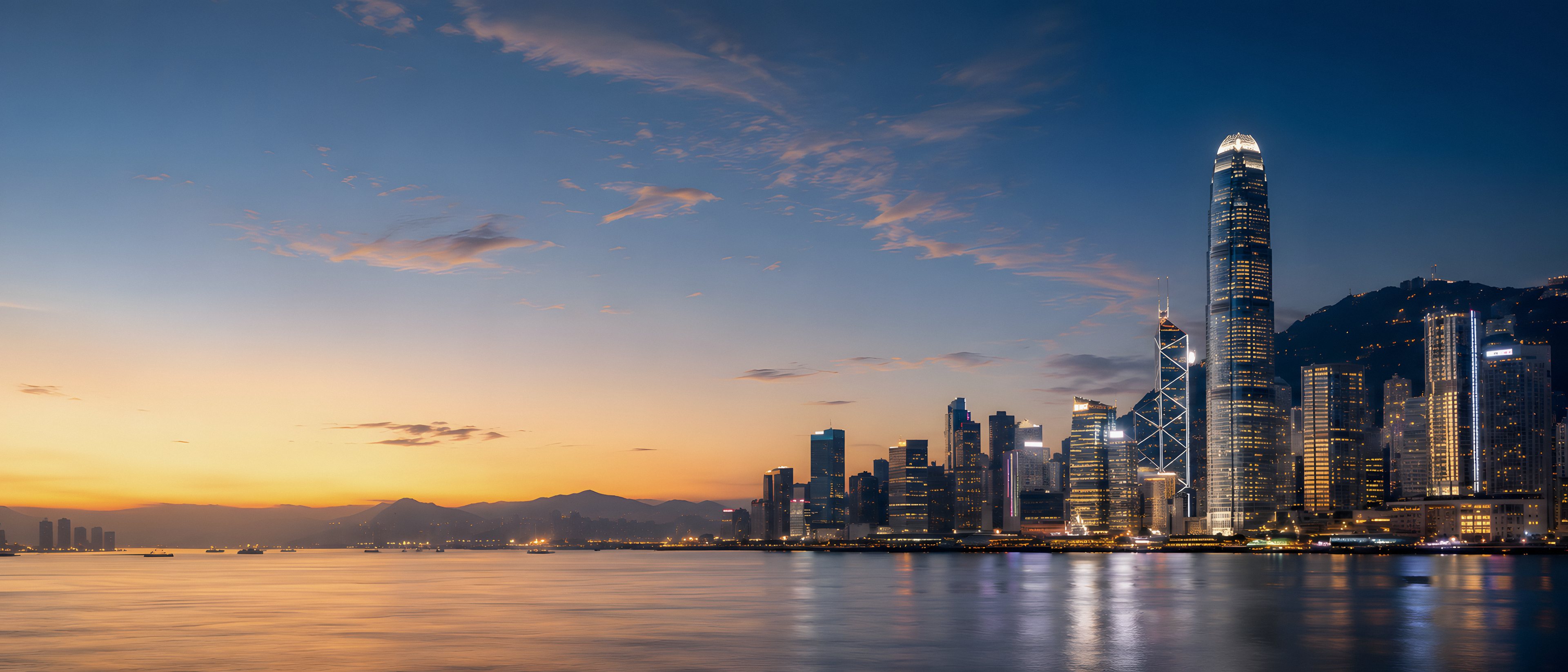 Victoria Harbour and Central, Hong Kong, at dusk